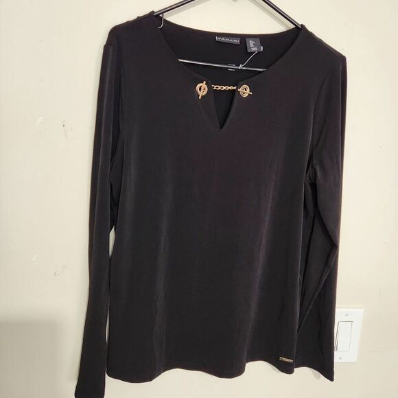 TAHARI  Blouse Womens Black Color Large Longsleeve Stretch   B3 - Picture 1 of 10